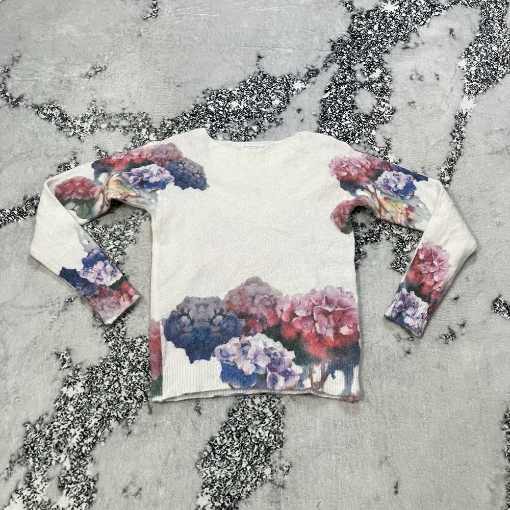 Bianco & Blu Italy Floral Sweater Womens Small Made in‎ Italy Soft Knit Pullover